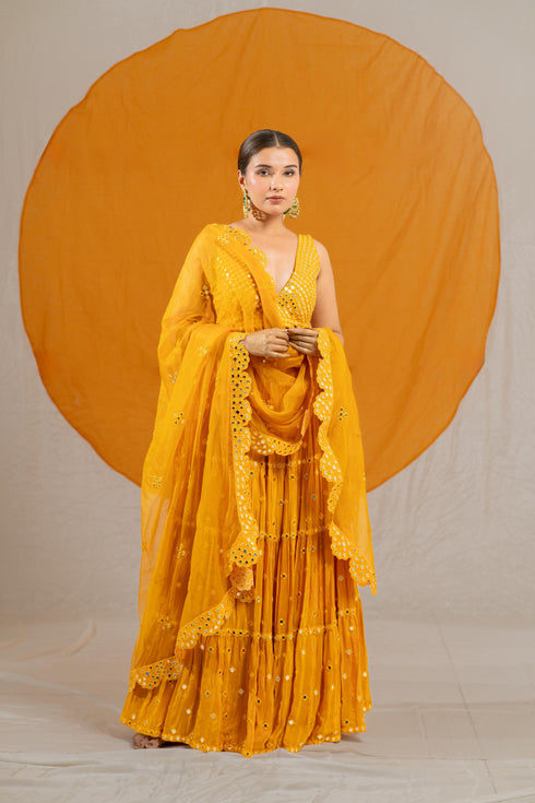 Kzari Opulent Granola Kanch Mirror Lehenga Choli with Dupatta